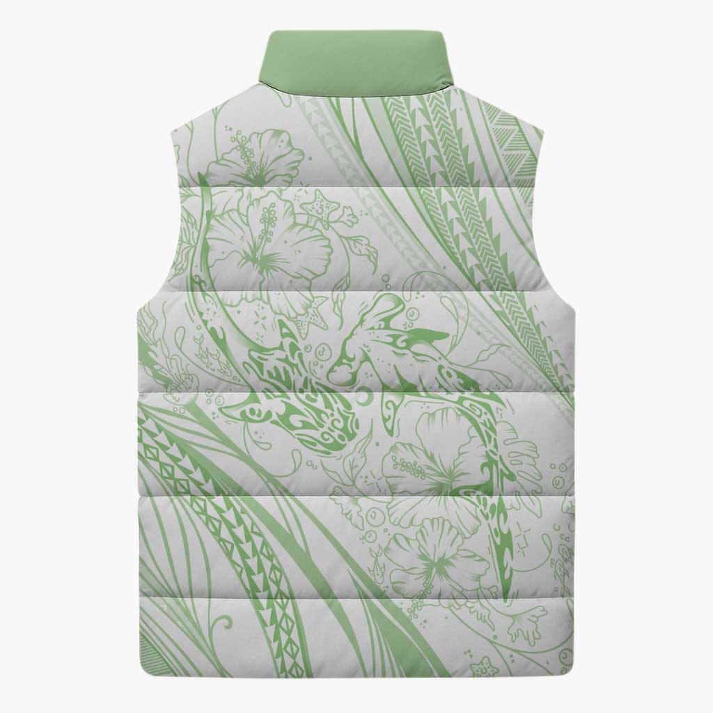 Sharks Couple Dreamy Polynesians Floral Sea Sleeveless Puffer Jacket Emerald - Polynesian Pride