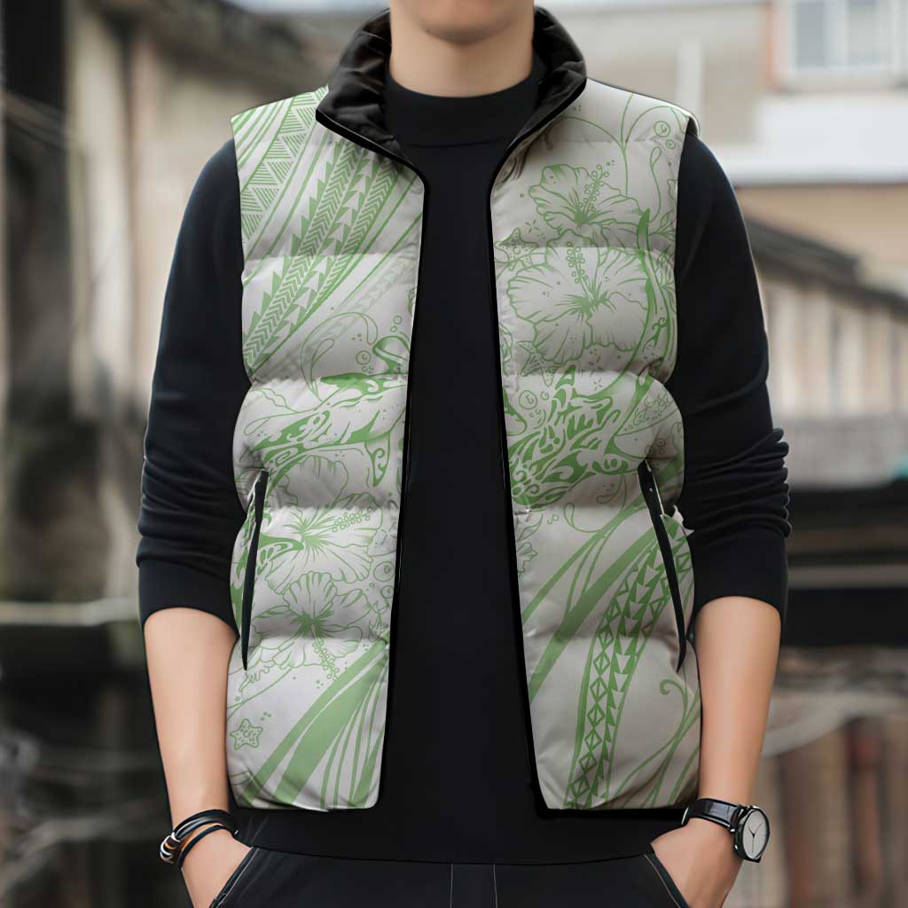 Sharks Couple Dreamy Polynesians Floral Sea Sleeveless Puffer Jacket Emerald - Polynesian Pride