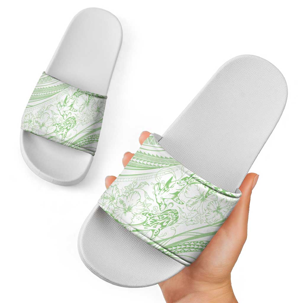 Sharks Couple Dreamy Polynesians Floral Sea Slide Sandals Emerald - Polynesian Pride