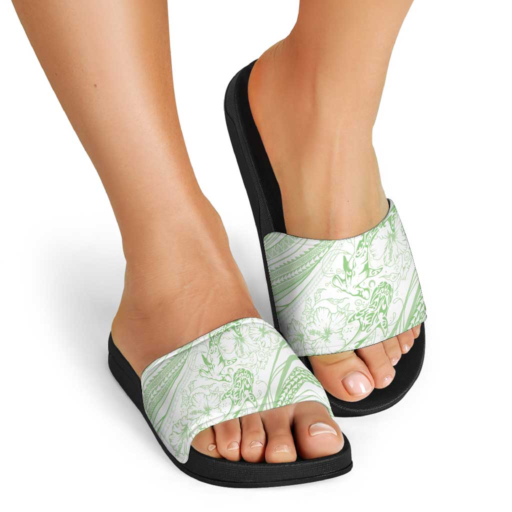 Sharks Couple Dreamy Polynesians Floral Sea Slide Sandals Emerald - Polynesian Pride