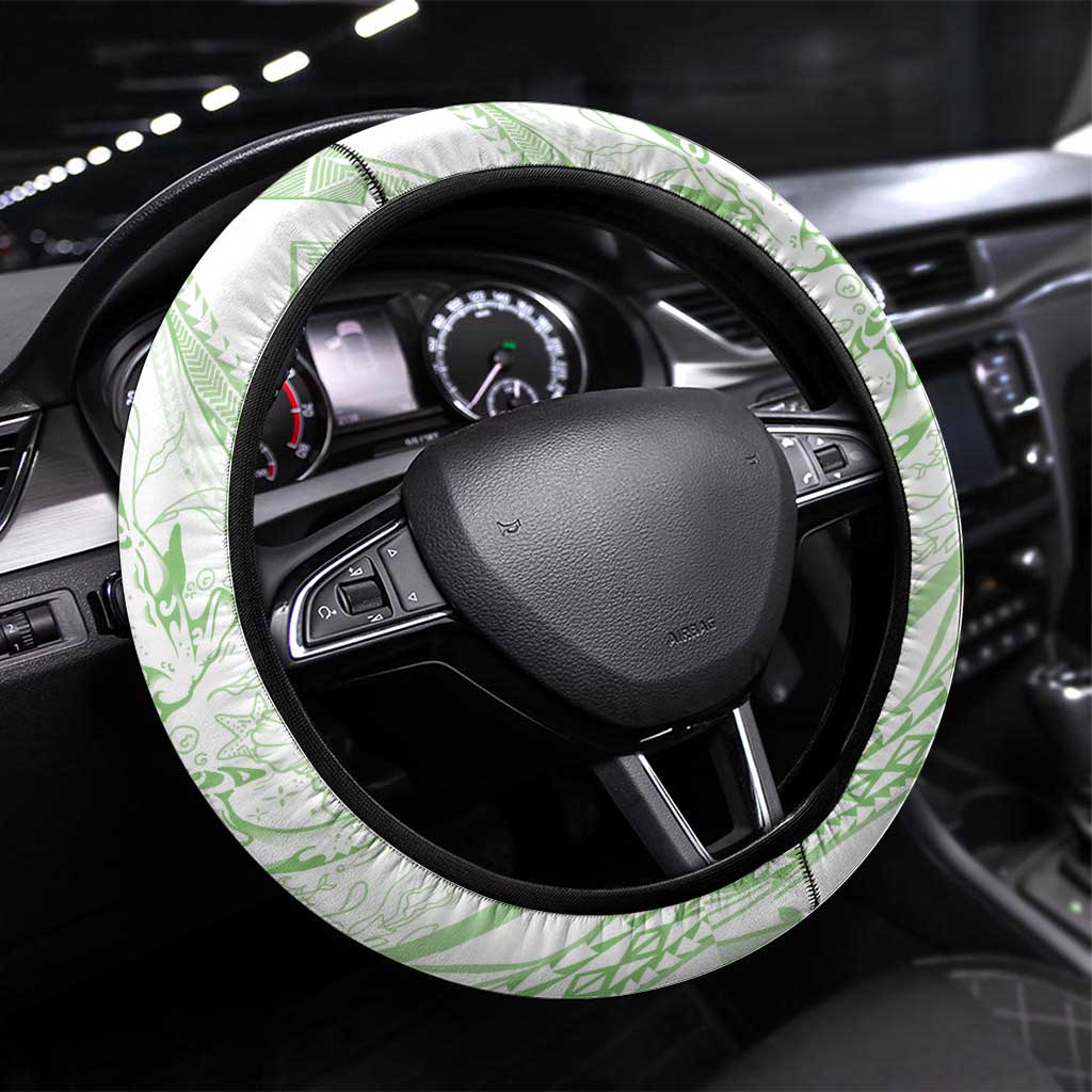 Sharks Couple Dreamy Polynesians Floral Sea Steering Wheel Cover Emerald - Polynesian Pride