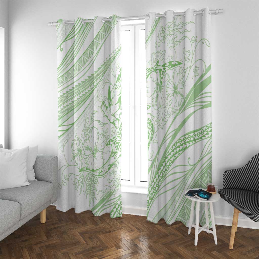 Sharks Couple Dreamy Polynesians Floral Sea Window Curtain Emerald LT7 With Grommets Emerald - Polynesian Pride