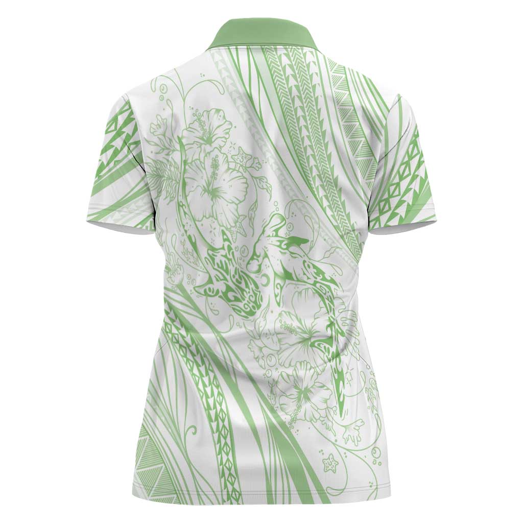 Sharks Couple Dreamy Polynesians Floral Sea Women Polo Shirt Emerald - Polynesian Pride