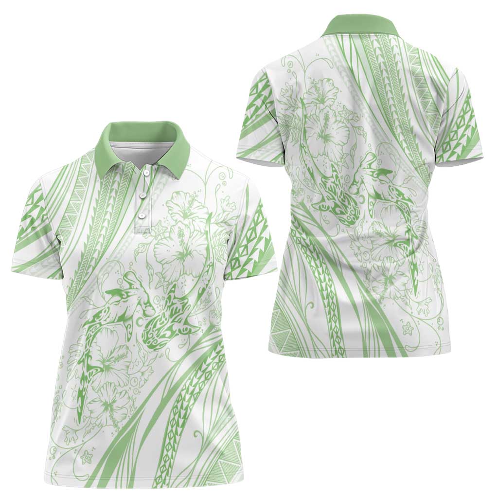 Sharks Couple Dreamy Polynesians Floral Sea Women Polo Shirt Emerald - Polynesian Pride