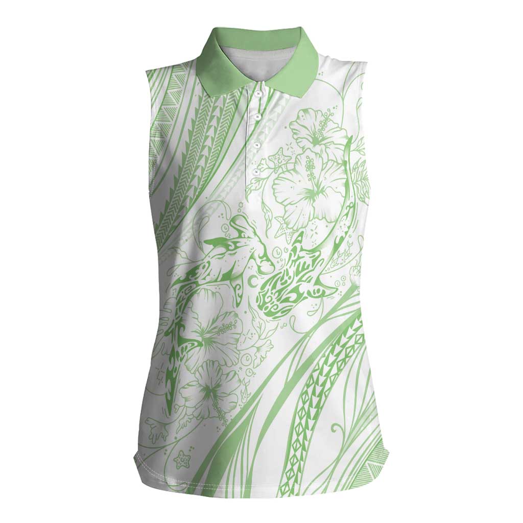 Sharks Couple Dreamy Polynesians Floral Sea Women Sleeveless Polo Shirt Emerald LT7 Female Emerald - Polynesian Pride
