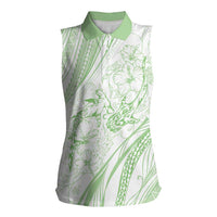 Sharks Couple Dreamy Polynesians Floral Sea Women Sleeveless Polo Shirt Emerald LT7 Female Emerald - Polynesian Pride