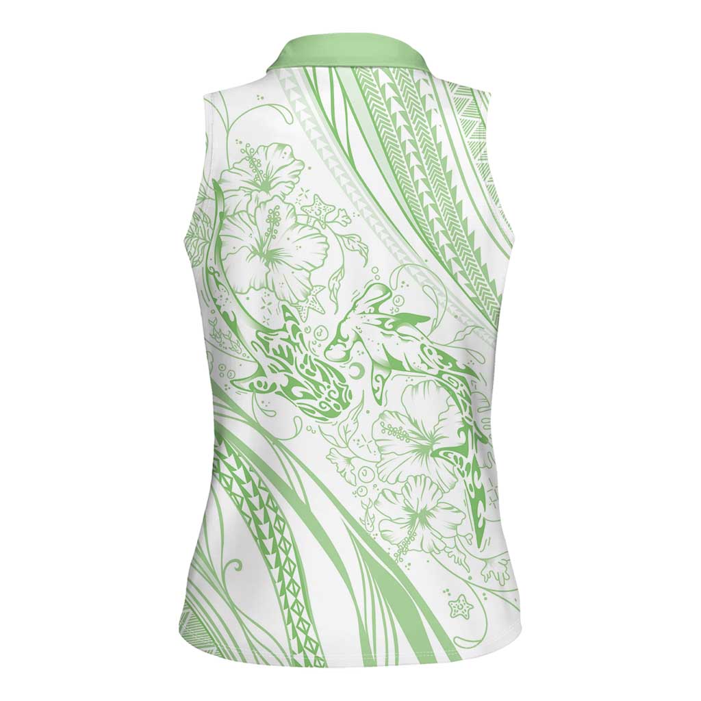 Sharks Couple Dreamy Polynesians Floral Sea Women Sleeveless Polo Shirt Emerald LT7 - Polynesian Pride