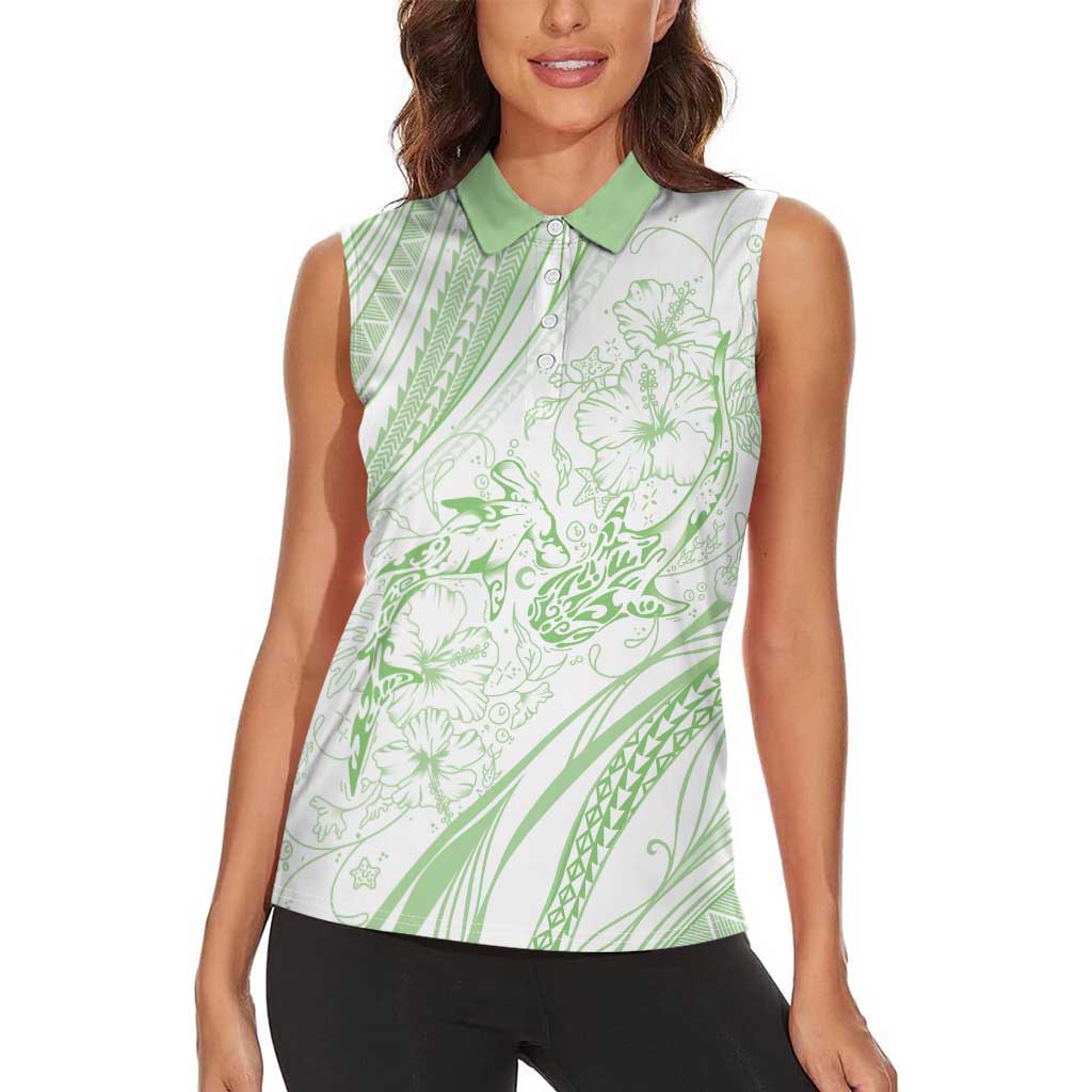 Sharks Couple Dreamy Polynesians Floral Sea Women Sleeveless Polo Shirt Emerald LT7 - Polynesian Pride