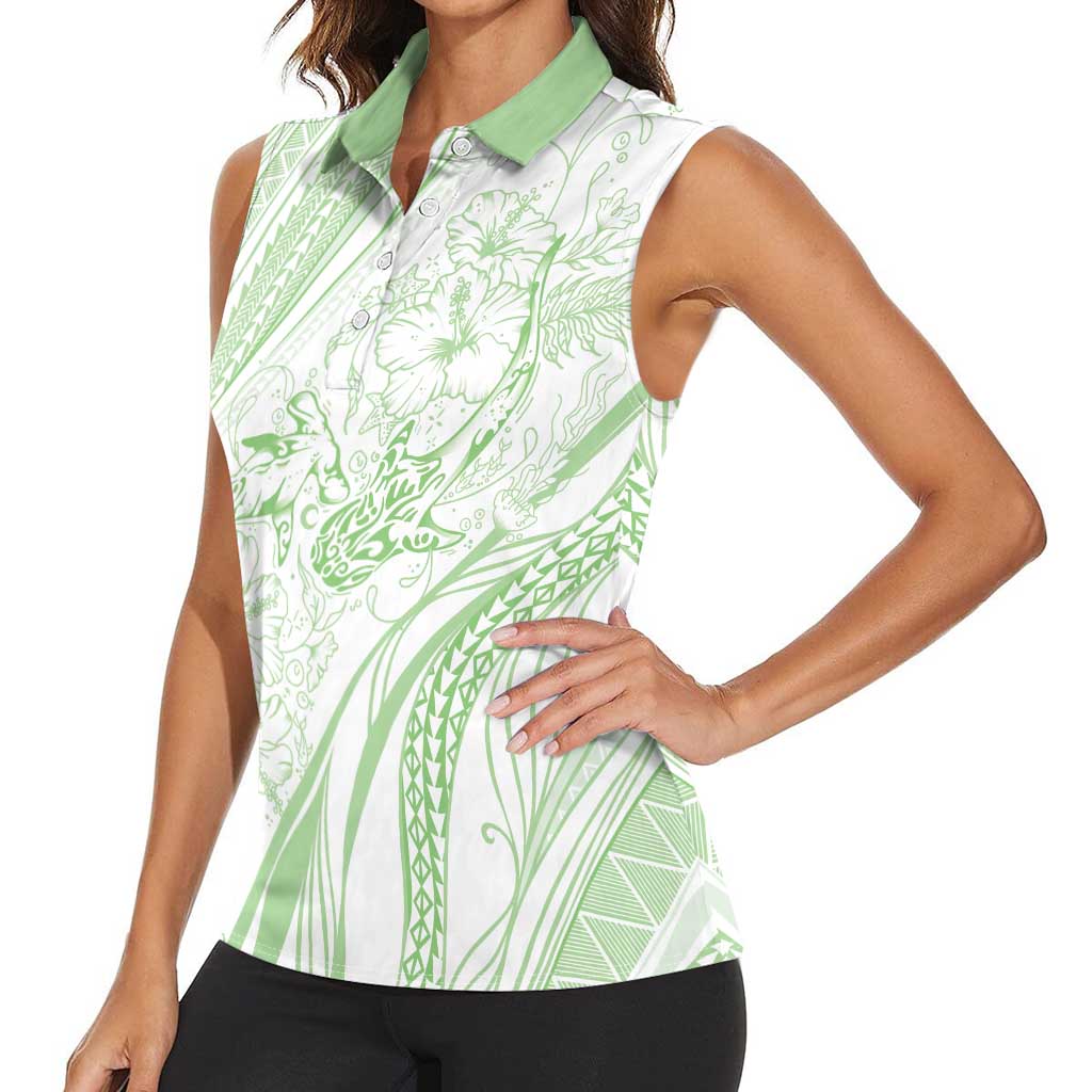 Sharks Couple Dreamy Polynesians Floral Sea Women Sleeveless Polo Shirt Emerald LT7 - Polynesian Pride
