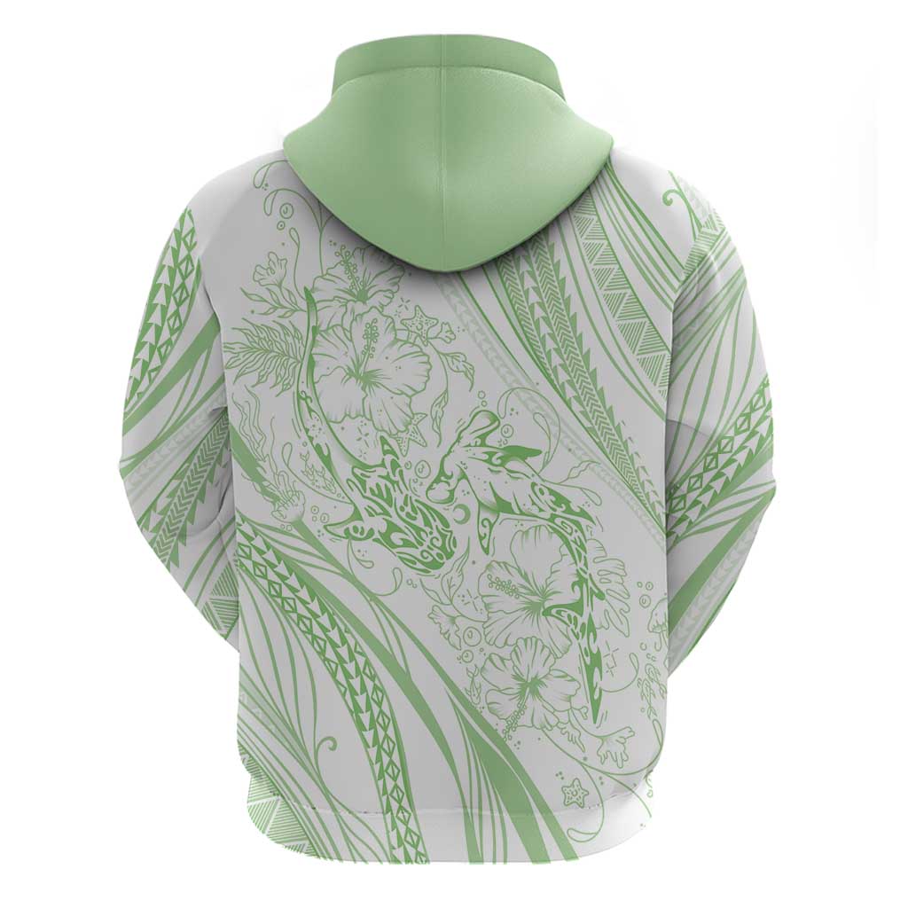 Sharks Couple Dreamy Polynesians Floral Sea Zip Hoodie Emerald LT7 - Polynesian Pride