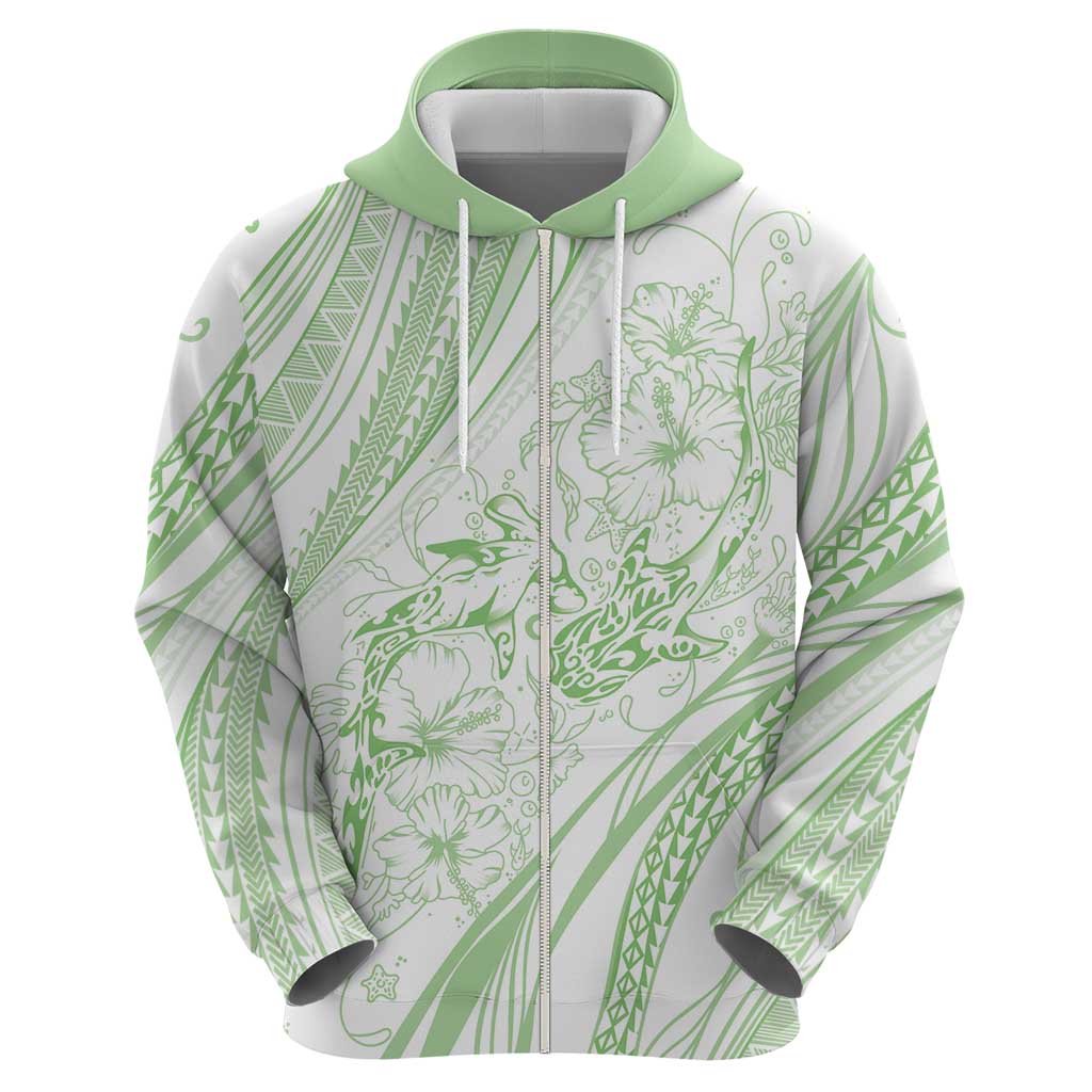 Sharks Couple Dreamy Polynesians Floral Sea Zip Hoodie Emerald LT7 - Polynesian Pride