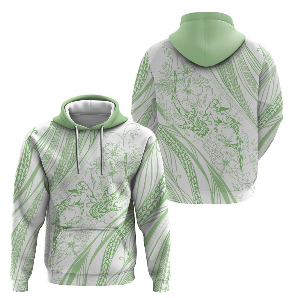 Sharks Couple Dreamy Polynesians Floral Sea Zip Hoodie Emerald LT7 - Polynesian Pride