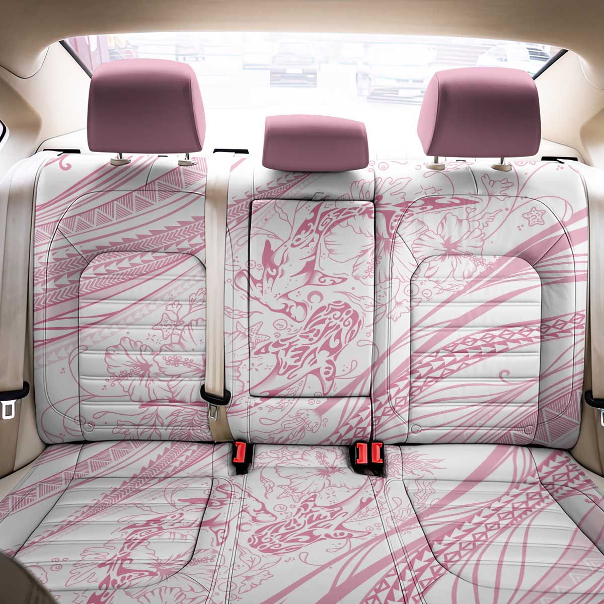 Sharks Couple Dreamy Polynesians Floral Sea Back Car Seat Cover Pink - Polynesian Pride