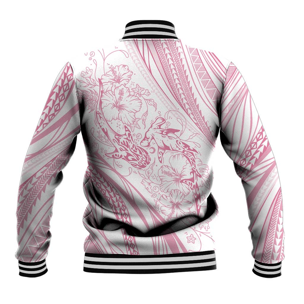 Sharks Couple Dreamy Polynesians Floral Sea Baseball Jacket Pink - Polynesian Pride