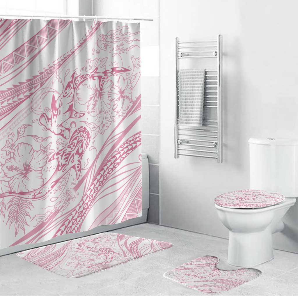 Sharks Couple Dreamy Polynesians Floral Sea Bathroom Set Pink LT7 Bathroom Set (4 pcs) Pink - Polynesian Pride