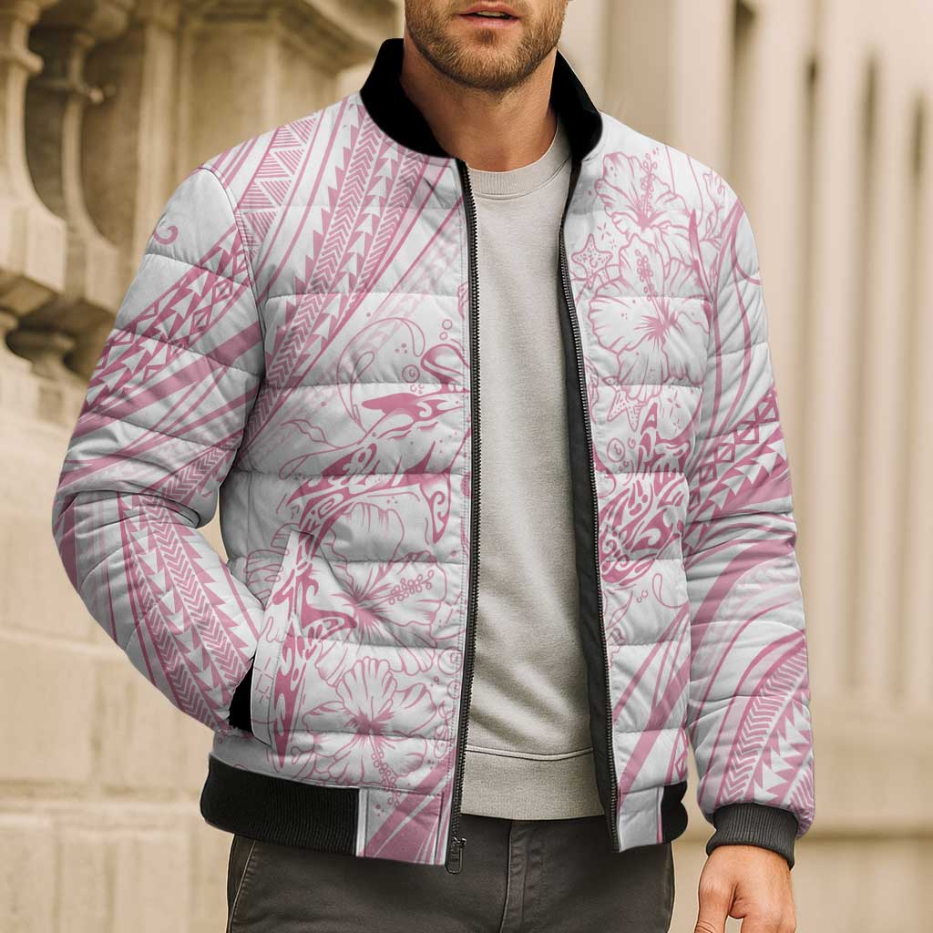 Sharks Couple Dreamy Polynesians Floral Sea Bomber Puffer Jacket Pink LT7 - Polynesian Pride