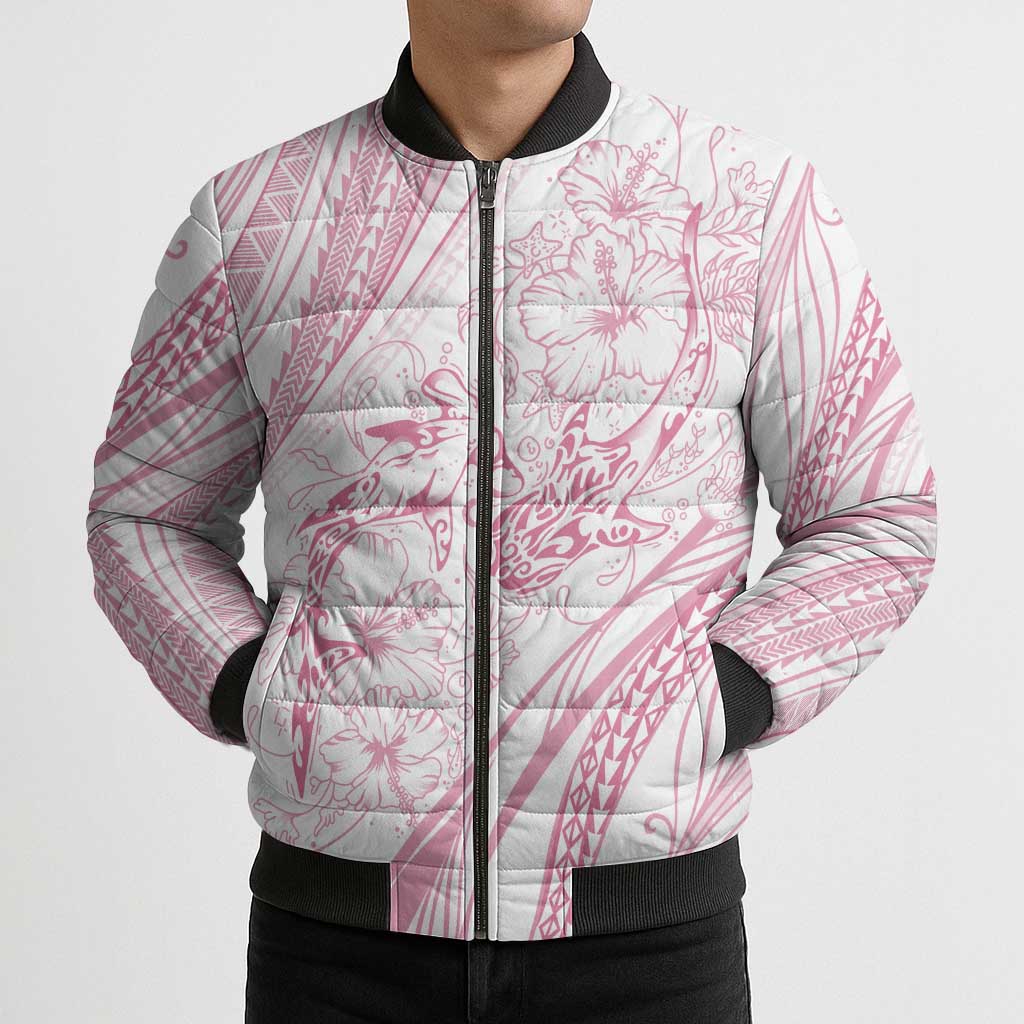 Sharks Couple Dreamy Polynesians Floral Sea Bomber Puffer Jacket Pink LT7 - Polynesian Pride