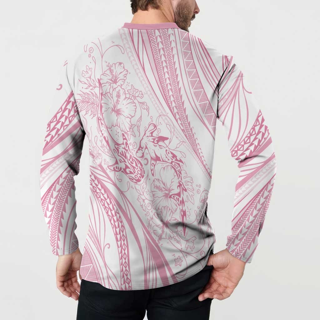 Sharks Couple Dreamy Polynesians Floral Sea Button Sweatshirt Pink - Polynesian Pride
