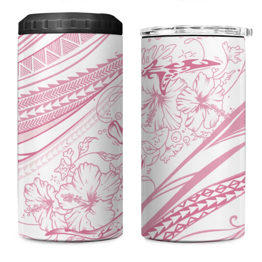 Sharks Couple Dreamy Polynesians Floral Sea 4 in 1 Can Cooler Tumbler Pink - Polynesian Pride