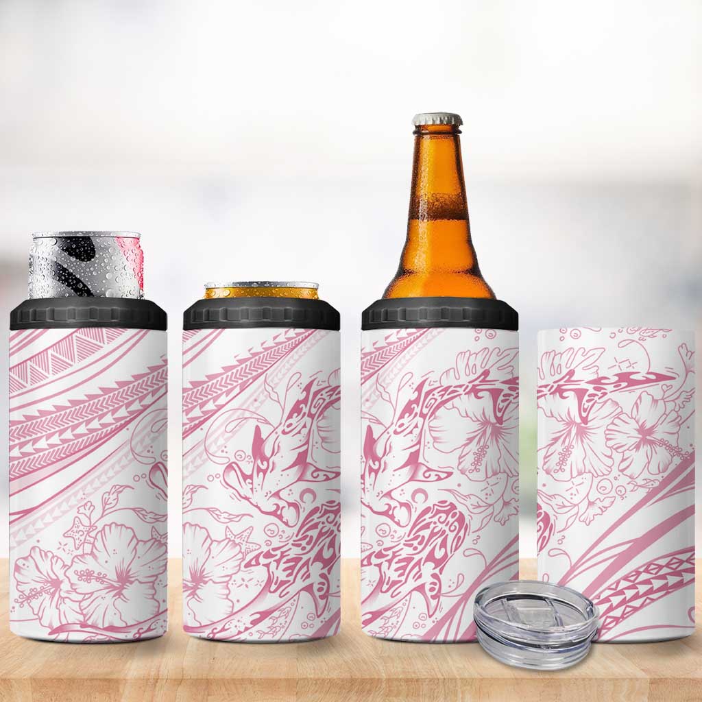 Sharks Couple Dreamy Polynesians Floral Sea 4 in 1 Can Cooler Tumbler Pink - Polynesian Pride