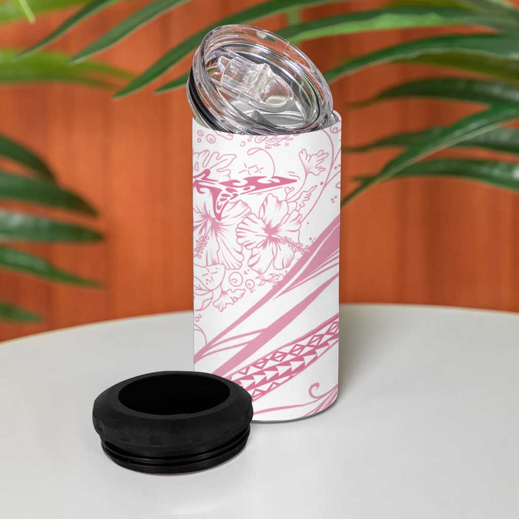 Sharks Couple Dreamy Polynesians Floral Sea 4 in 1 Can Cooler Tumbler Pink - Polynesian Pride