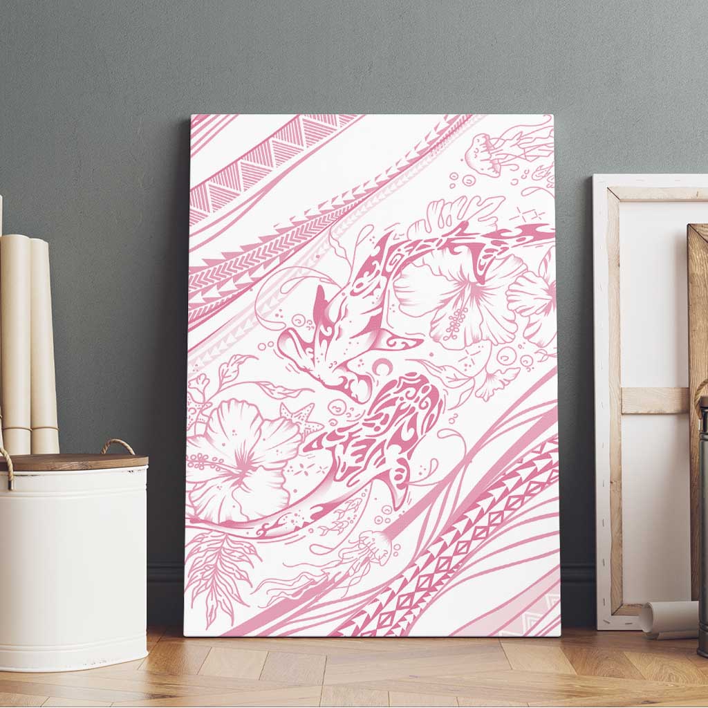 Sharks Couple Dreamy Polynesians Floral Sea Canvas Wall Art Pink LT7 - Polynesian Pride