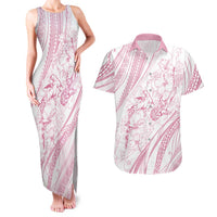 Sharks Couple Dreamy Polynesians Floral Sea Couples Matching Tank Maxi Dress and Hawaiian Shirt Pink - Polynesian Pride