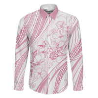 Sharks Couple Dreamy Polynesians Floral Sea Family Matching Long Sleeve Bodycon Dress and Hawaiian Shirt Pink - Polynesian Pride