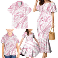 Sharks Couple Dreamy Polynesians Floral Sea Family Matching Mermaid Dress and Hawaiian Shirt Pink - Polynesian Pride