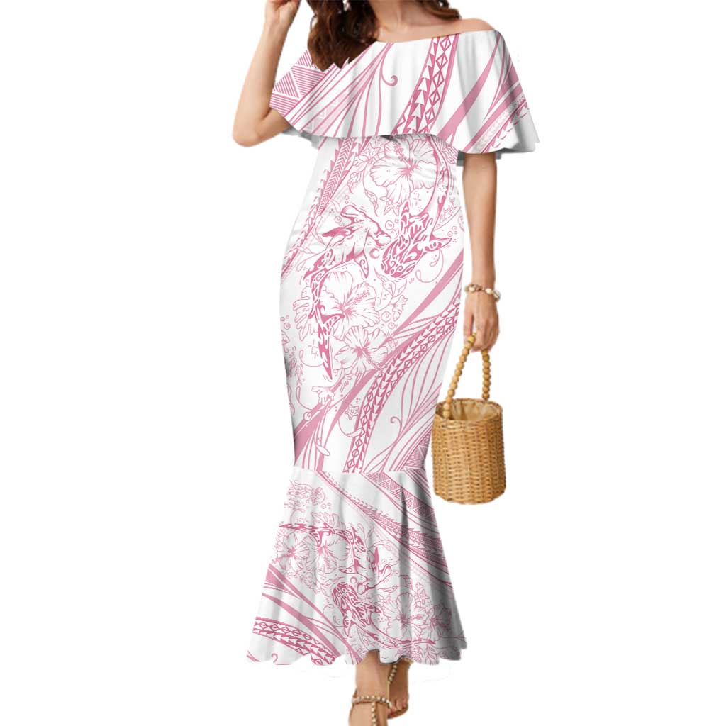 Sharks Couple Dreamy Polynesians Floral Sea Family Matching Mermaid Dress and Hawaiian Shirt Pink - Polynesian Pride