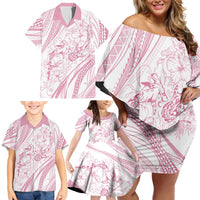 Sharks Couple Dreamy Polynesians Floral Sea Family Matching Off Shoulder Short Dress and Hawaiian Shirt Pink - Polynesian Pride