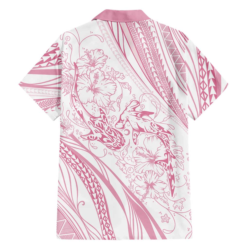Sharks Couple Dreamy Polynesians Floral Sea Family Matching Off Shoulder Short Dress and Hawaiian Shirt Pink - Polynesian Pride