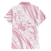 Sharks Couple Dreamy Polynesians Floral Sea Family Matching Off Shoulder Short Dress and Hawaiian Shirt Pink - Polynesian Pride