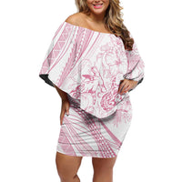 Sharks Couple Dreamy Polynesians Floral Sea Family Matching Off Shoulder Short Dress and Hawaiian Shirt Pink - Polynesian Pride