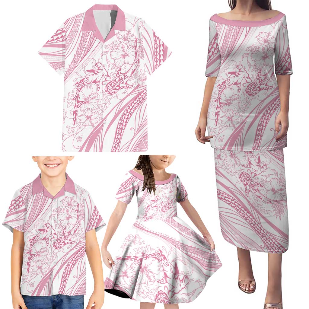 Sharks Couple Dreamy Polynesians Floral Sea Family Matching Puletasi and Hawaiian Shirt Pink - Polynesian Pride