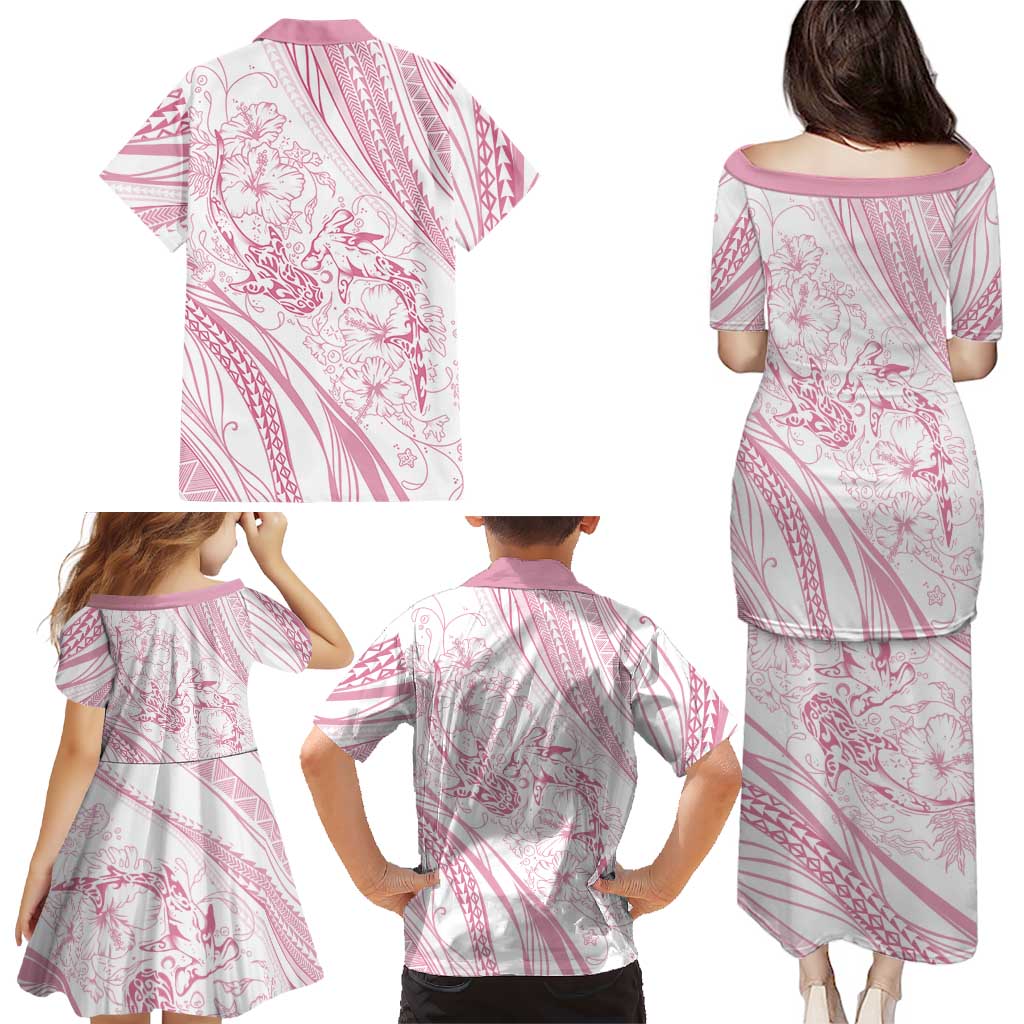 Sharks Couple Dreamy Polynesians Floral Sea Family Matching Puletasi and Hawaiian Shirt Pink - Polynesian Pride