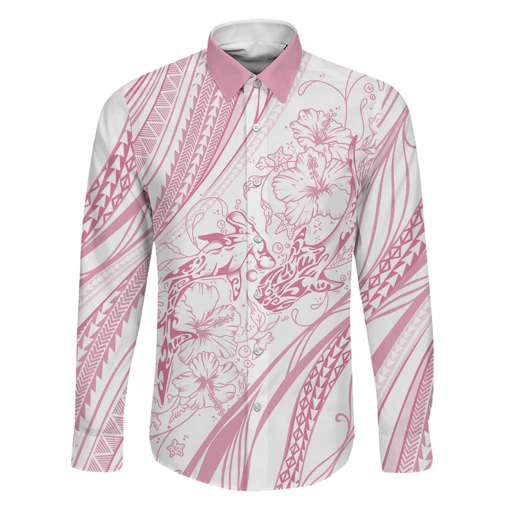 Sharks Couple Dreamy Polynesians Floral Sea Family Matching Puletasi and Hawaiian Shirt Pink - Polynesian Pride