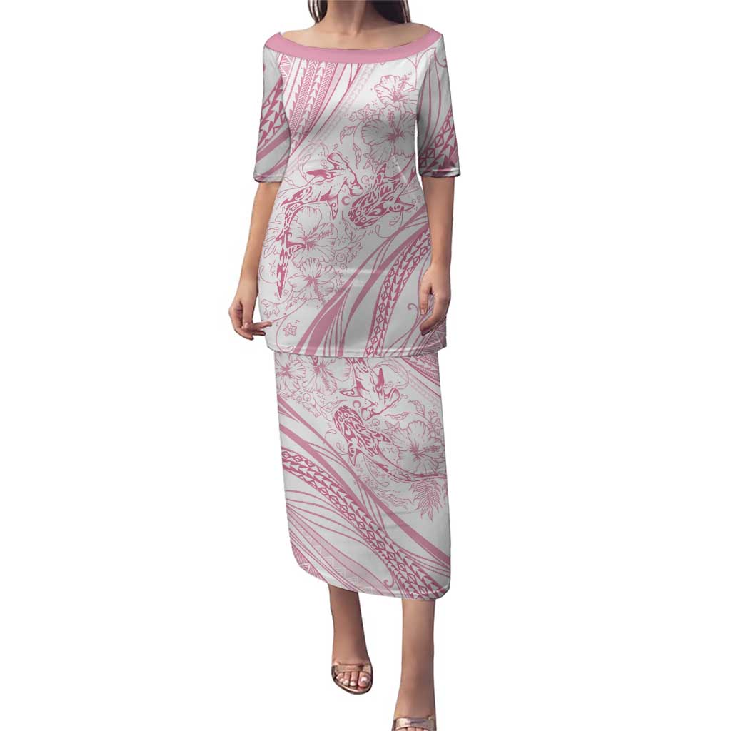 Sharks Couple Dreamy Polynesians Floral Sea Family Matching Puletasi and Hawaiian Shirt Pink - Polynesian Pride