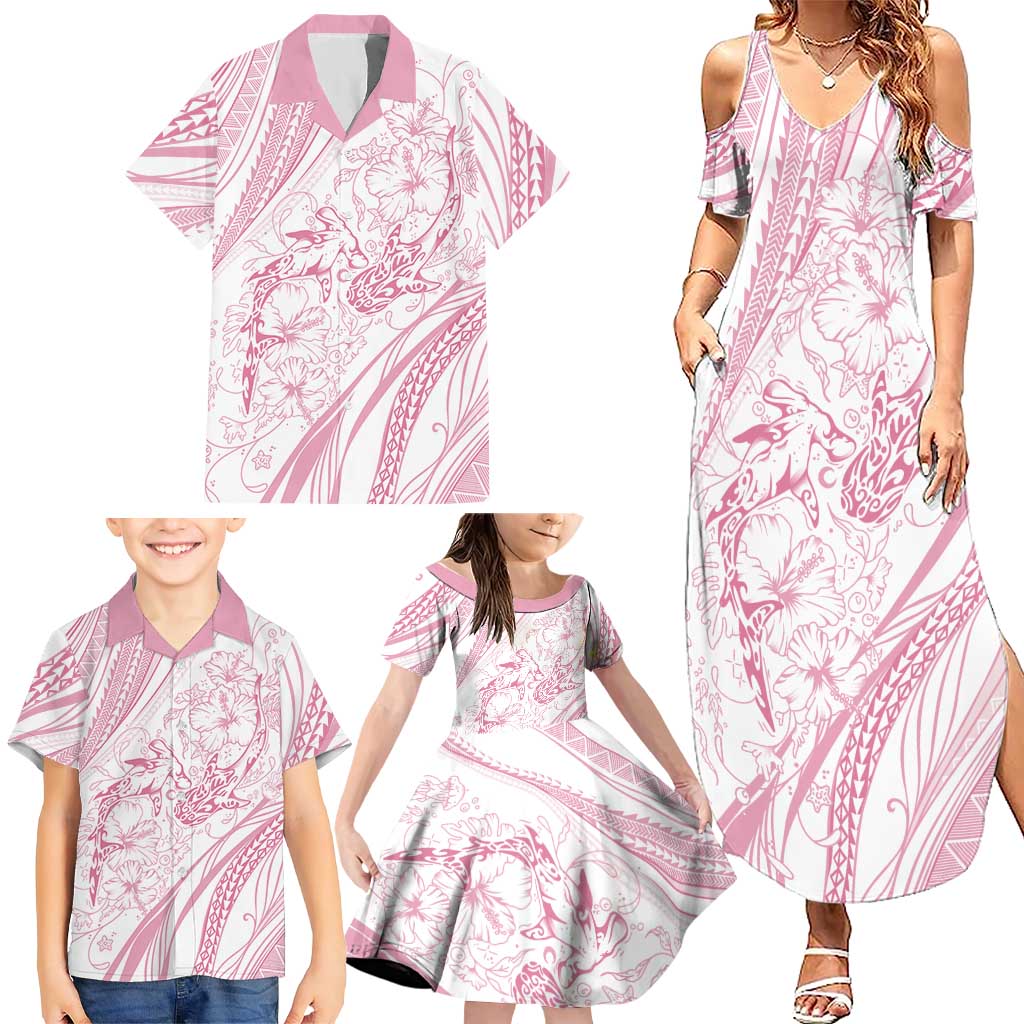Sharks Couple Dreamy Polynesians Floral Sea Family Matching Summer Maxi Dress and Hawaiian Shirt Pink - Polynesian Pride