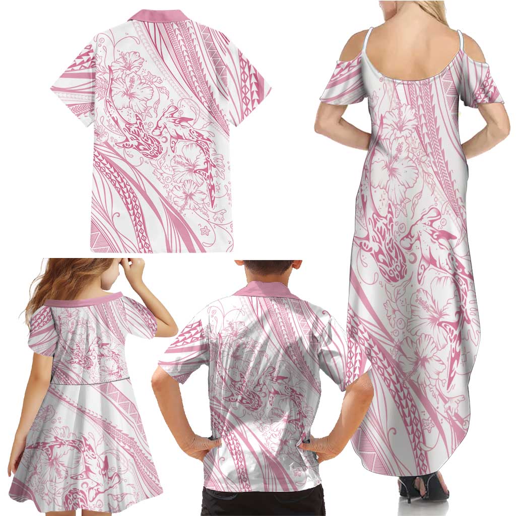 Sharks Couple Dreamy Polynesians Floral Sea Family Matching Summer Maxi Dress and Hawaiian Shirt Pink - Polynesian Pride