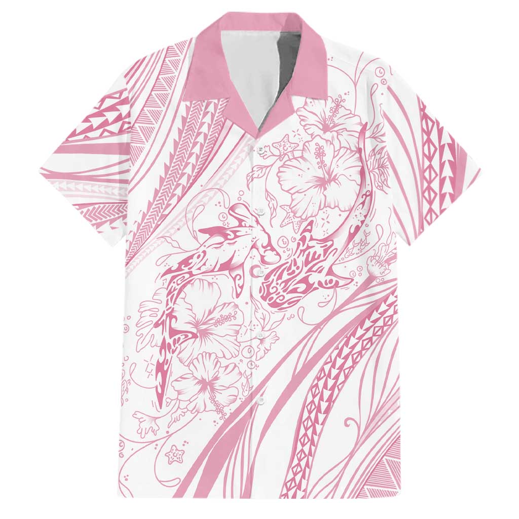 Sharks Couple Dreamy Polynesians Floral Sea Family Matching Summer Maxi Dress and Hawaiian Shirt Pink - Polynesian Pride