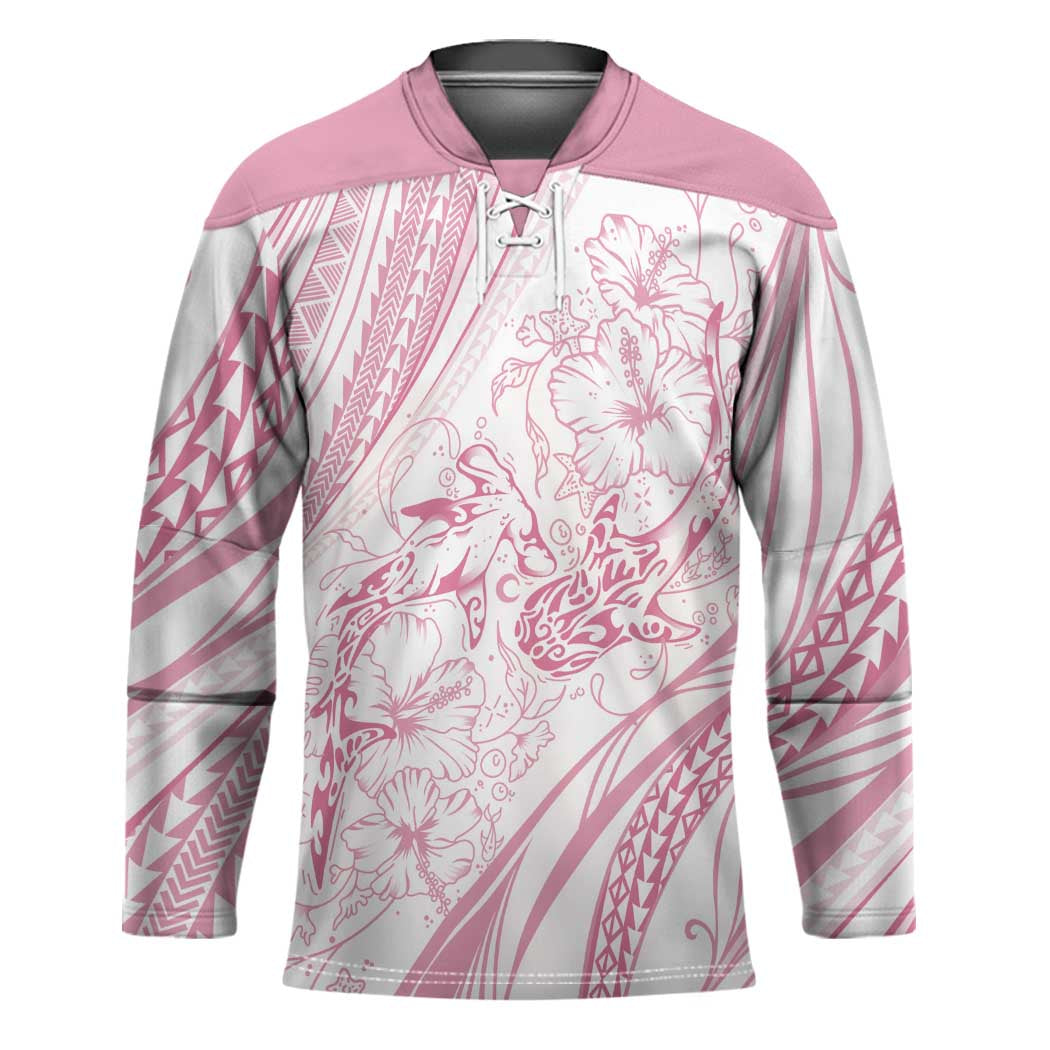 Sharks Couple Dreamy Polynesians Floral Sea Hockey Jersey Pink - Polynesian Pride