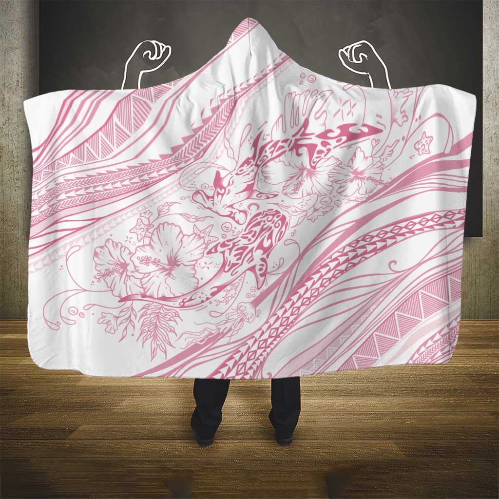 Sharks Couple Dreamy Polynesians Floral Sea Hooded Blanket Pink - Polynesian Pride
