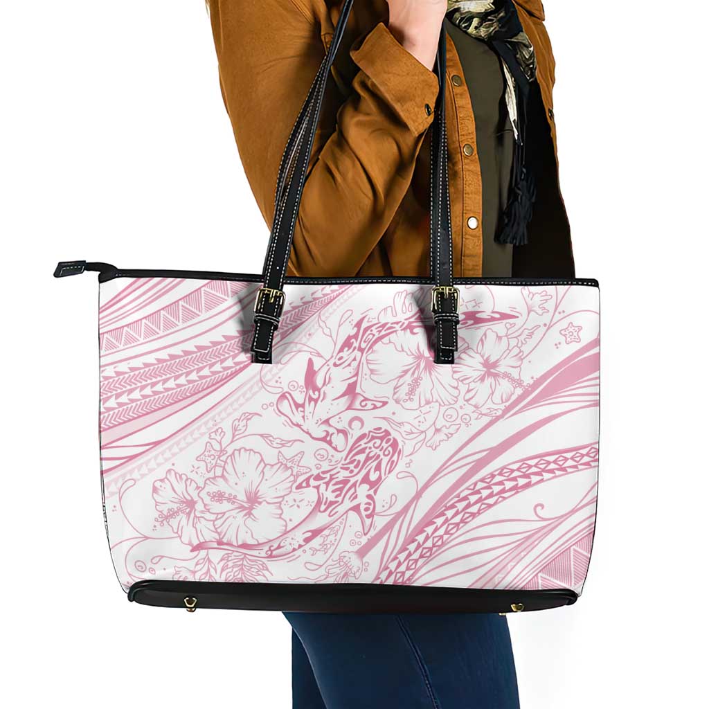 Sharks Couple Dreamy Polynesians Floral Sea Leather Tote Bag Pink - Polynesian Pride