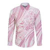 Sharks Couple Dreamy Polynesians Floral Sea Long Sleeve Button Shirt Pink - Polynesian Pride