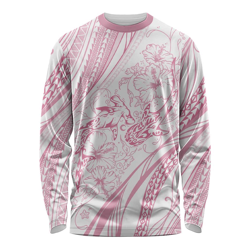 Sharks Couple Dreamy Polynesians Floral Sea Long Sleeve Shirt Pink - Polynesian Pride