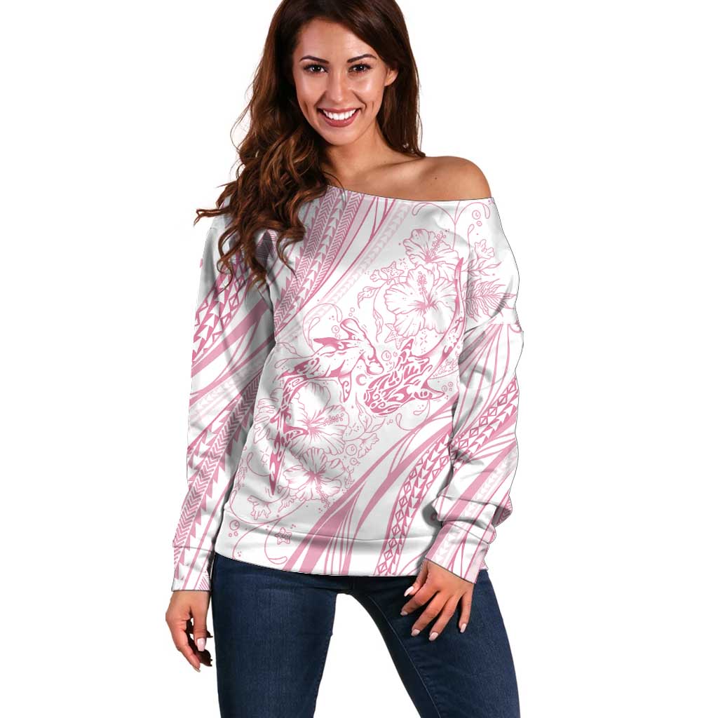 Sharks Couple Dreamy Polynesians Floral Sea Off Shoulder Sweater Pink LT7 Women Pink - Polynesian Pride