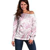 Sharks Couple Dreamy Polynesians Floral Sea Off Shoulder Sweater Pink LT7 Women Pink - Polynesian Pride