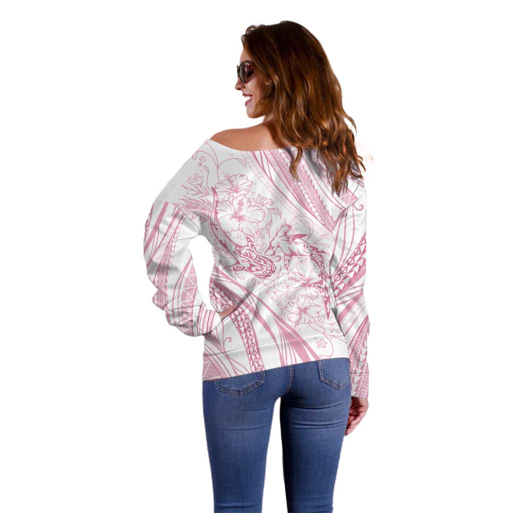Sharks Couple Dreamy Polynesians Floral Sea Off Shoulder Sweater Pink LT7 - Polynesian Pride