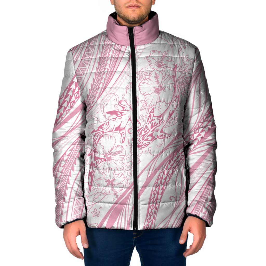 Sharks Couple Dreamy Polynesians Floral Sea Padded Jacket Pink - Polynesian Pride